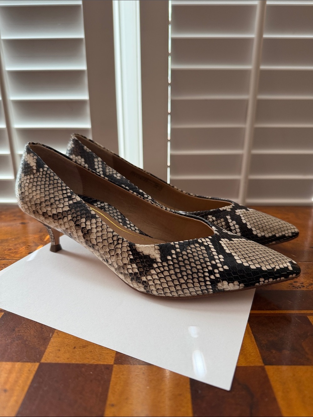 Vionic Snake-Print Pointed Toe Kitten Heels - Black & Cream